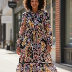 Vibrant Floral Long Sleeve Dress With Tie Waist by Harper&Rose NWT Size XL Lined